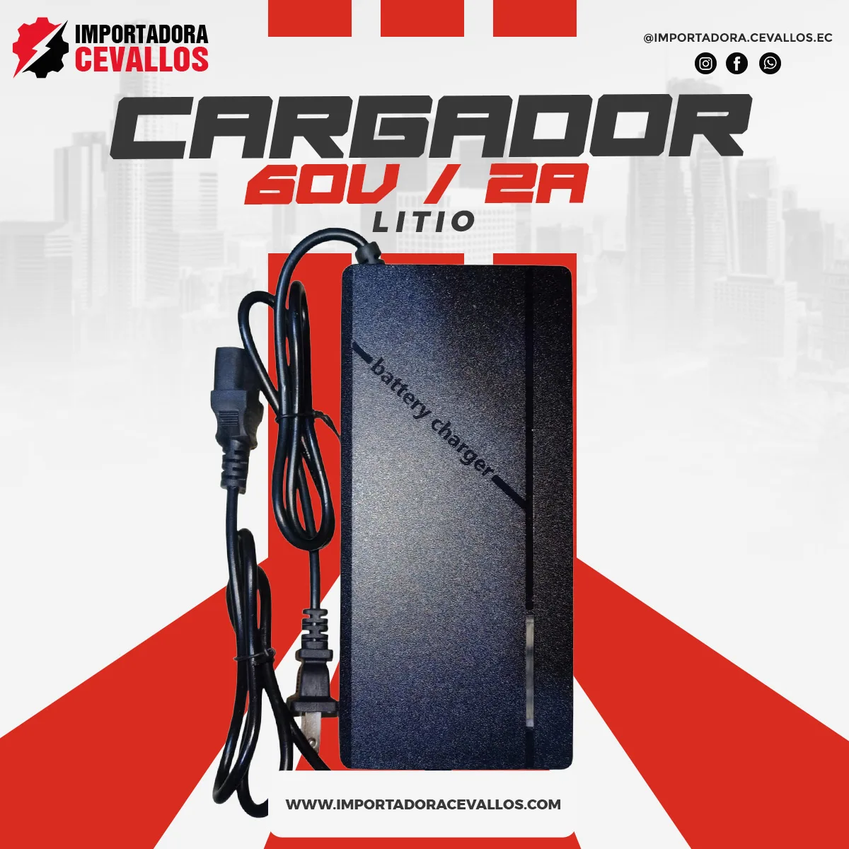 Cargador para moto eléctrica de batería de litio 60V 2A